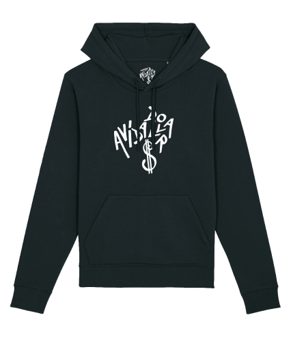 black hoodie with text