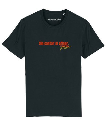 black t-shirt with red text